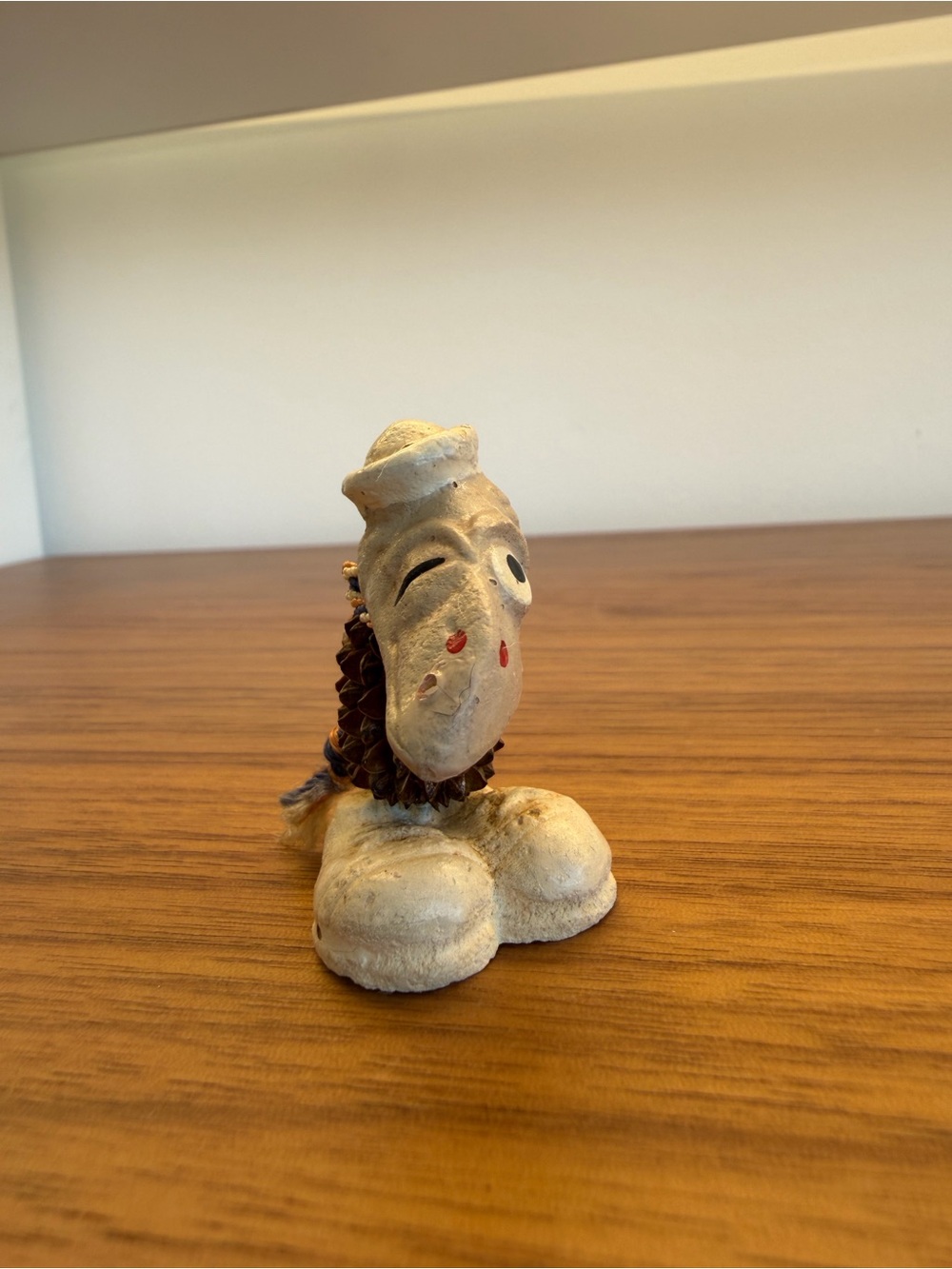 Handmade Pine Cone Bird Figurine Sculpture W/ Hat & Shoes Beige/Brown, 2in Tall